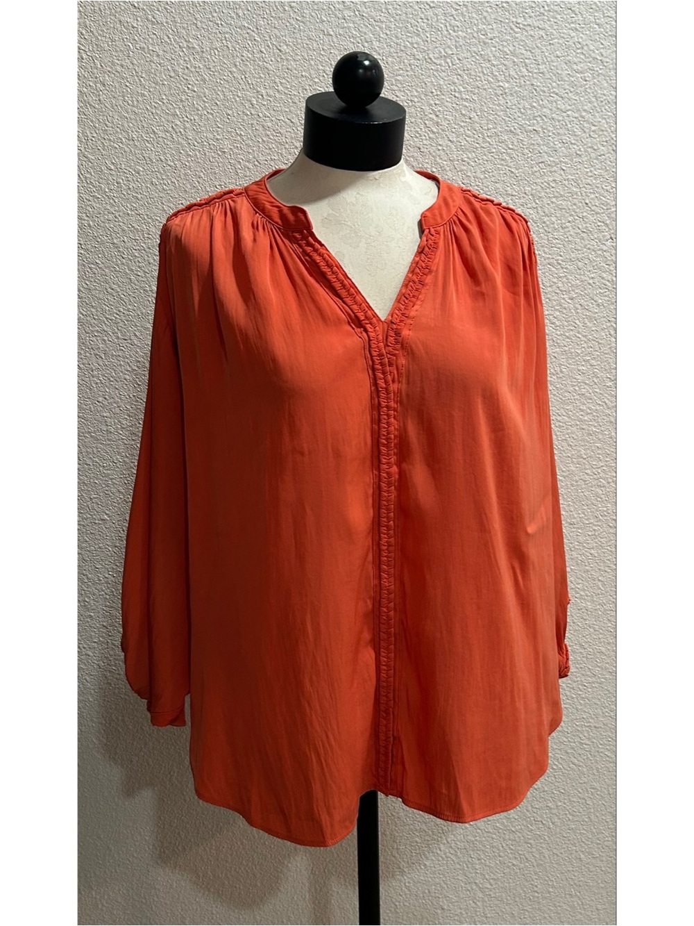 Chico's Women’s Blouse Size 14 Orange Dolman Sleeve Braided Lightweight Colorful
